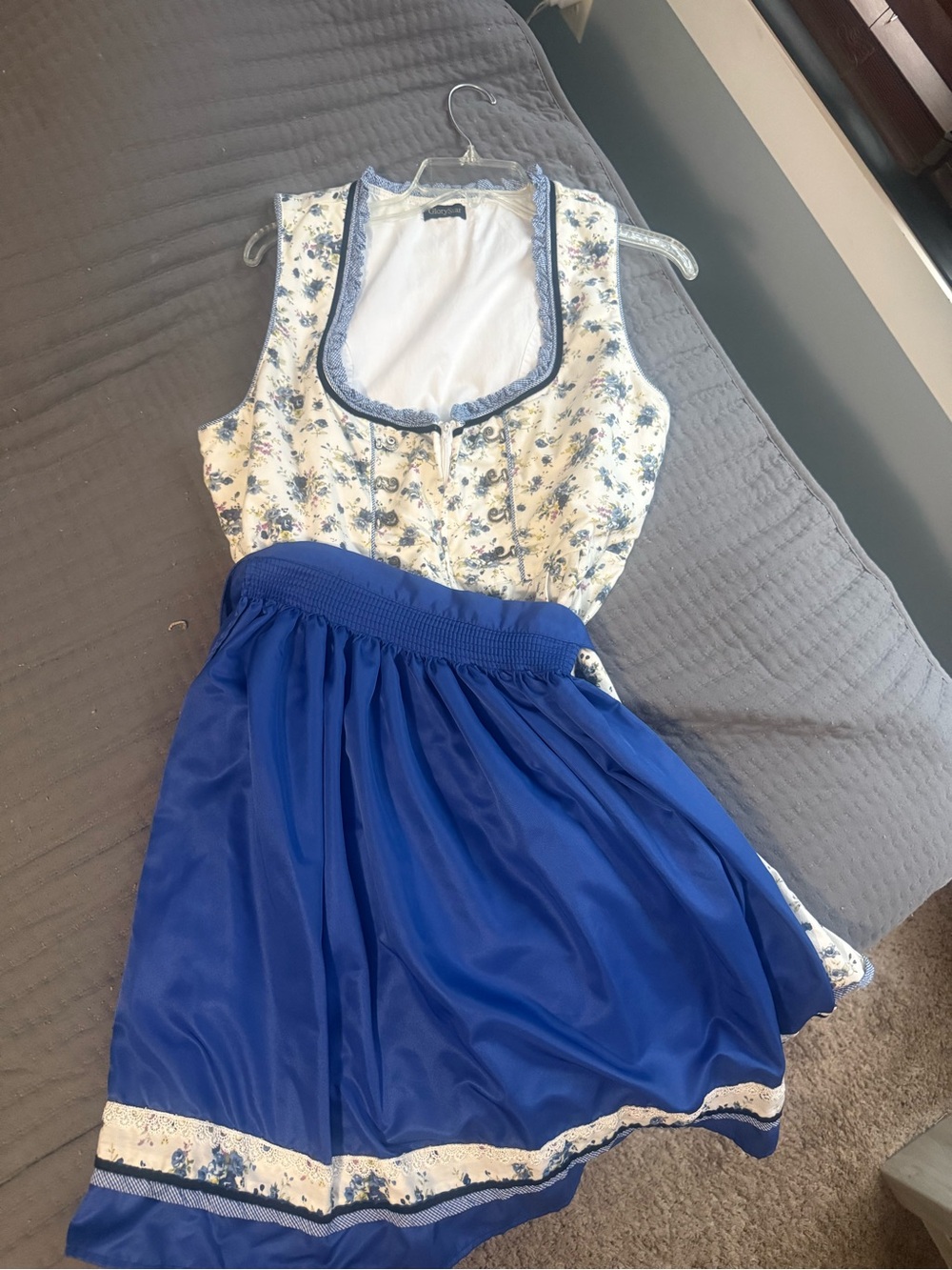 Blue and White Floral Dirndl with Blue Apron